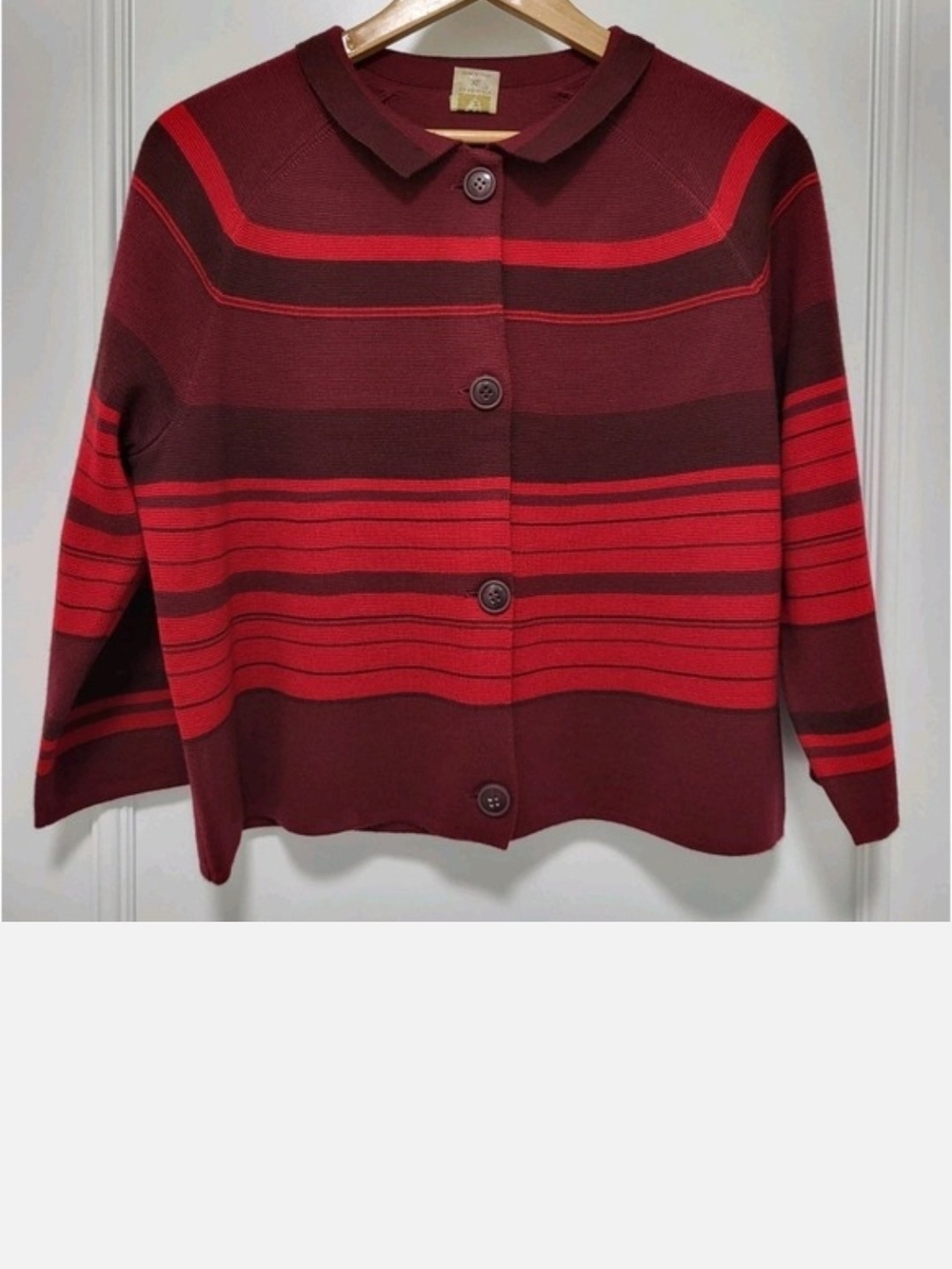Anne Klein Burgundy and Red Striped Button-Front Cardigan Sz XL